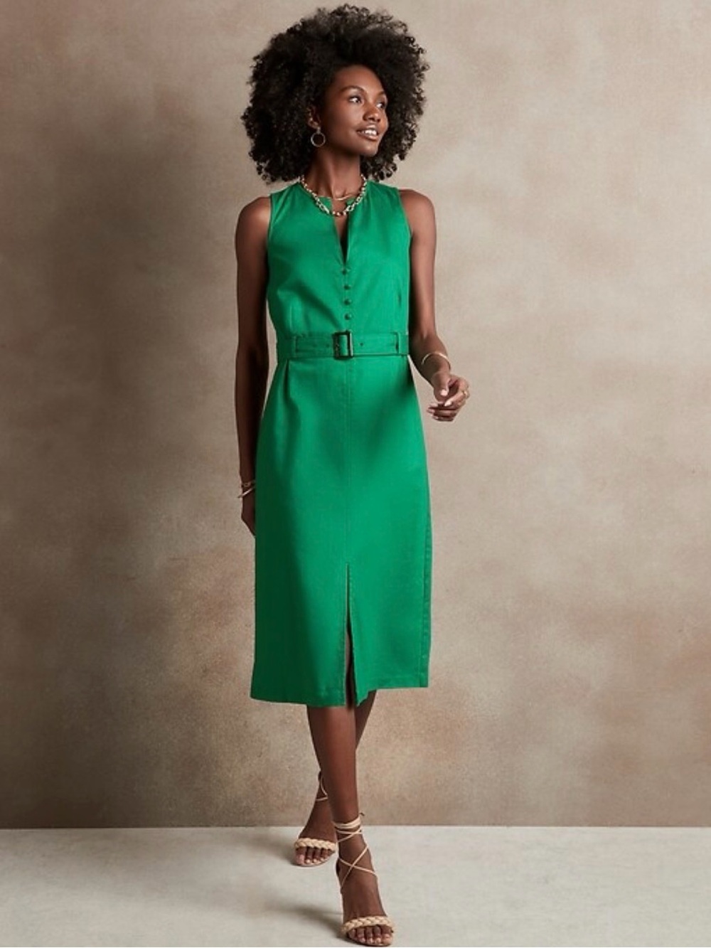 Banana Republic Factory Sleeveless Green Linen Midi Dress 8